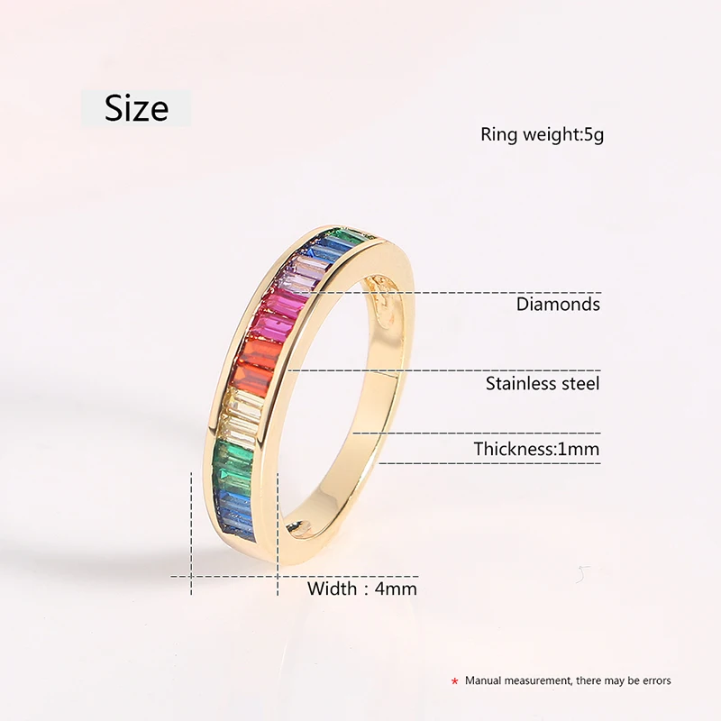 CZ Tennis Bangle Rings for Women Gold Color Rainbow CZ Rhinestone Women Wedding Jewelry Bracelet Fashion Jewelry Sets Wholesale