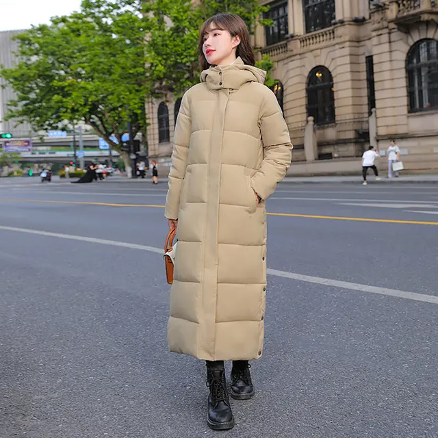 PinkyIsBlack 2021 New Winter Women Jacket X-long Hooded Cotton Padded Female Winter Coat Womens Parka High Quality Warm Outwear Khaki