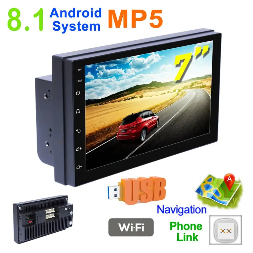 2 DIN 7 дюймовый четырехъядерный Android 8 1 HD емкостный экран Bluetooth автомобильный MP5 GPS
