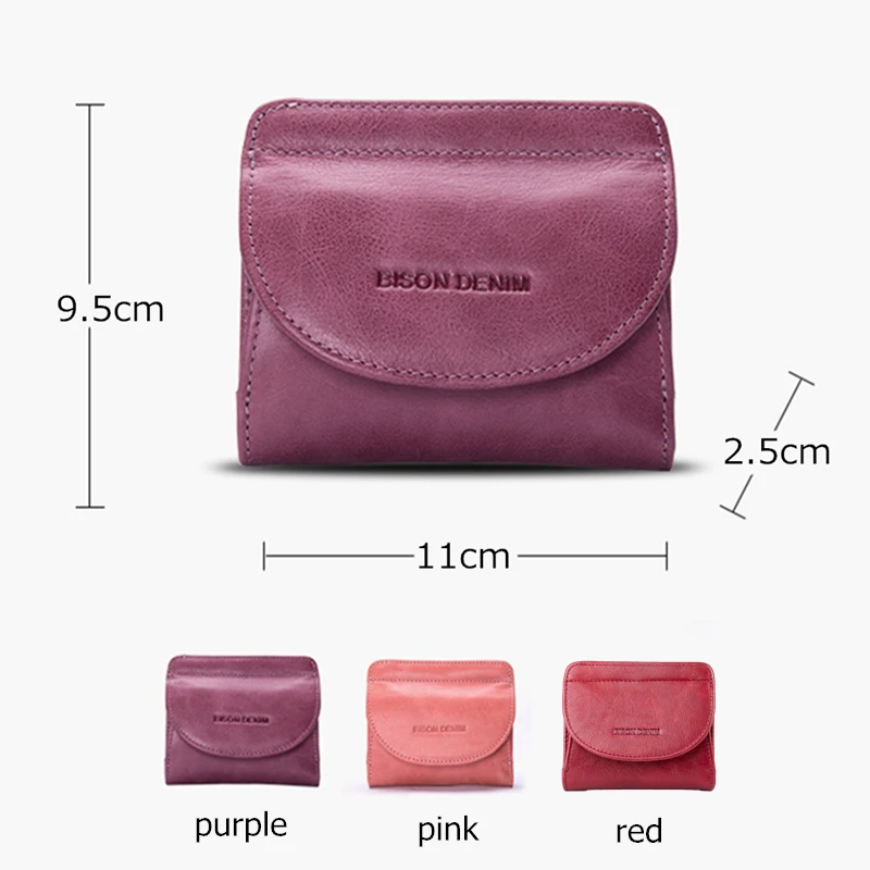BISON DENIM Genuine Leather Wallet Women Fashion Card Holder Wallet Female Coin Purse Mini Clutch Money Bag For Girls B3274