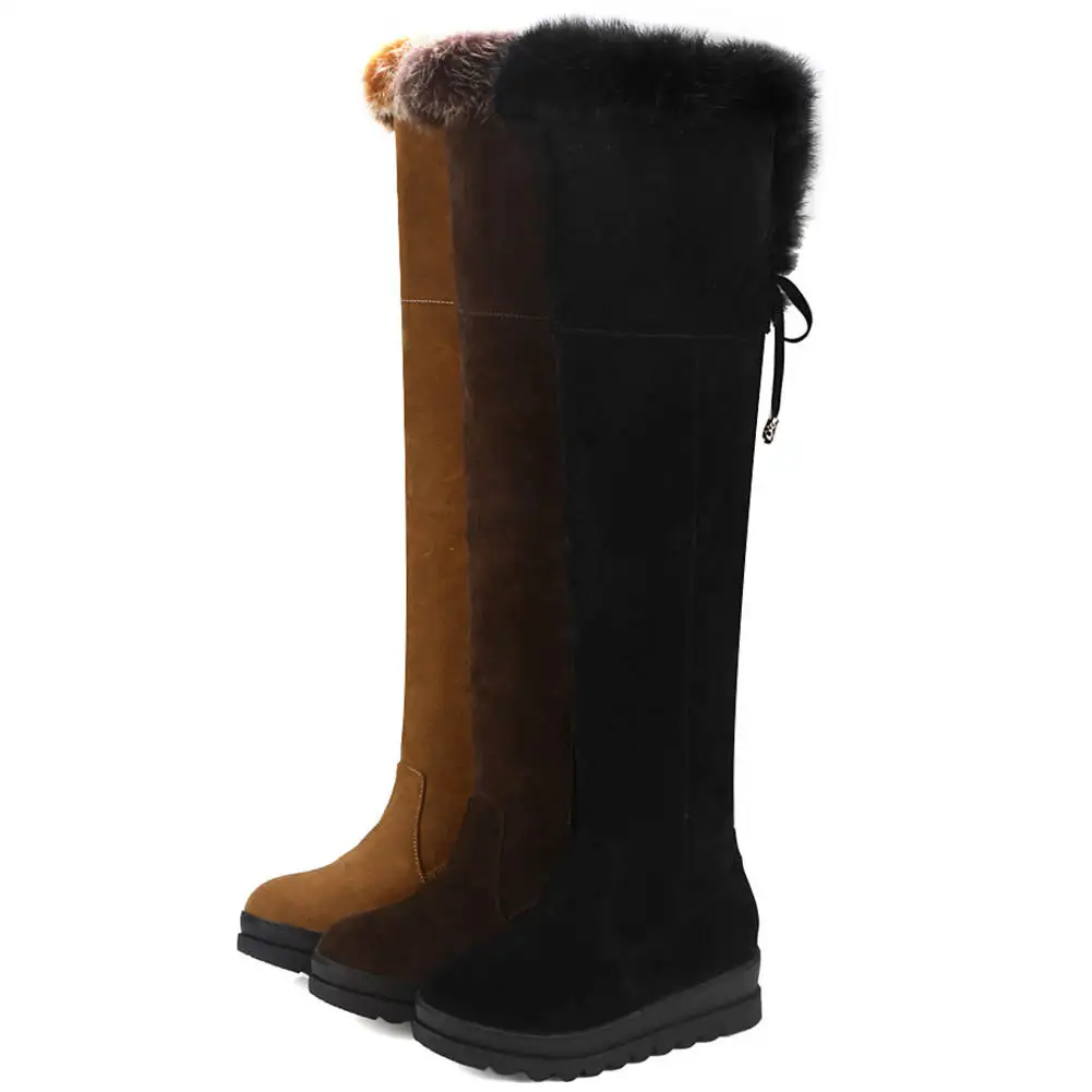 RIBETRINI/Сапоги выше колена; женская меховая ткань; обувь на скрытой танкетке с круглым носком; женские повседневные модельные сапоги на меху