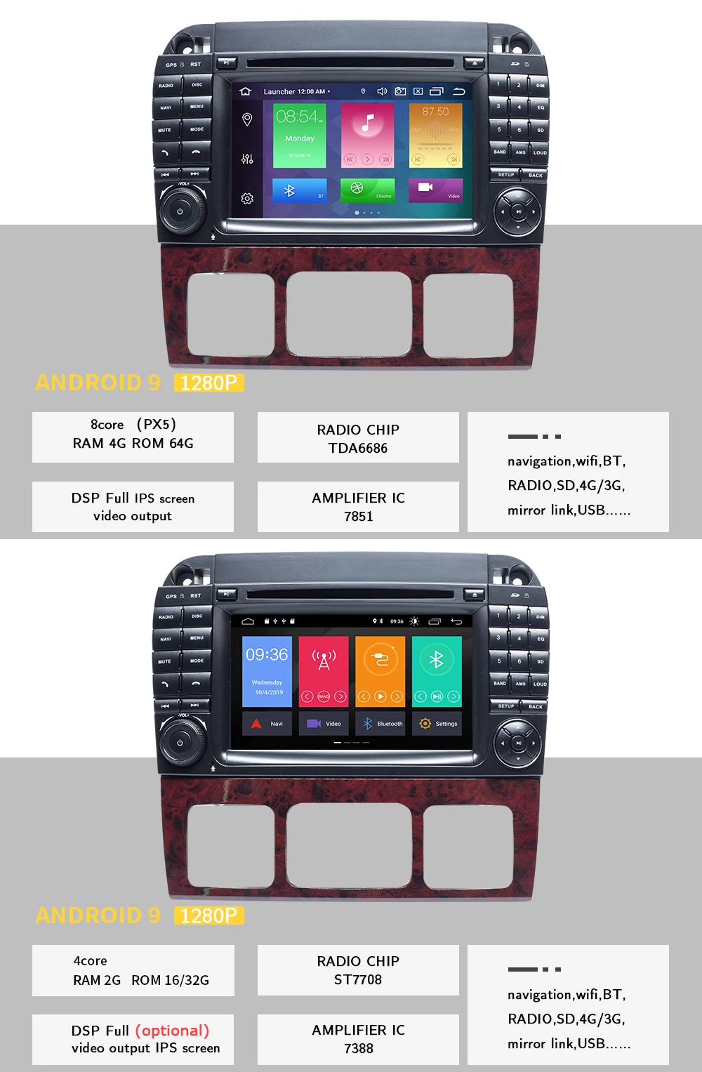 Ips DSP 2 Din Andorid 9,0 автомобильный Радио DVD мультимедийный плеер для Mercedes Benz/W220/W215/S280/S320/S350/S400 S Calss gps навигация