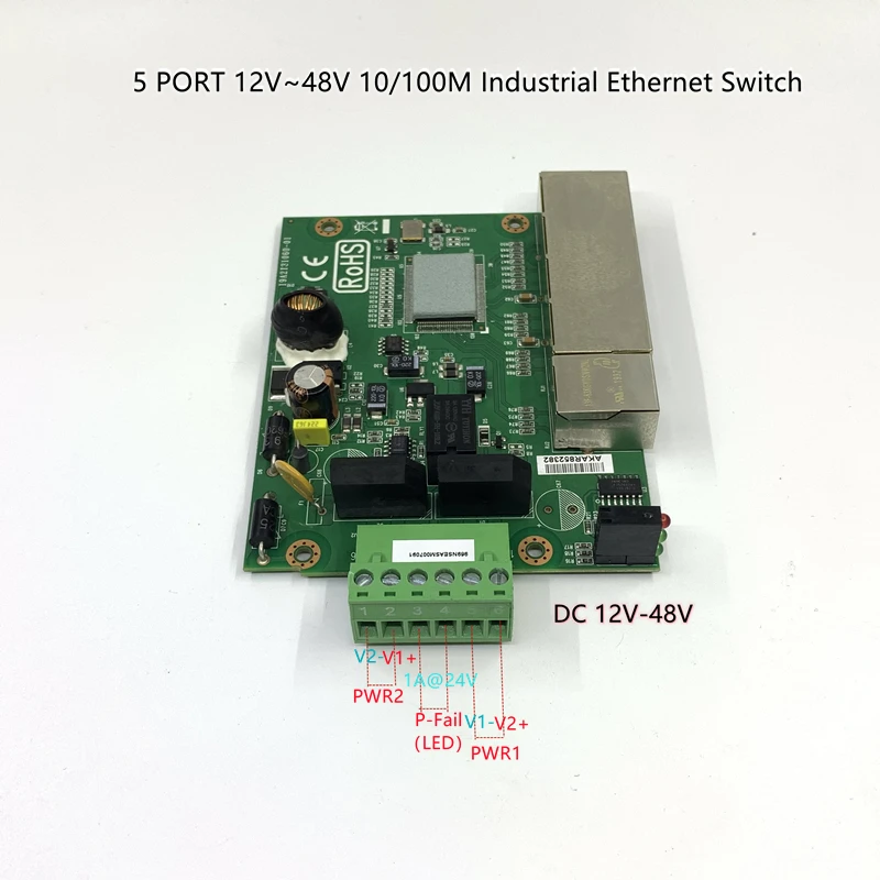 

Industrial Ethernet Switch 5 Port 10/100M Netwerk Ethernet Switch 5V9V12V18V24V48V Vermogen Temperatuur -40 Tot 75