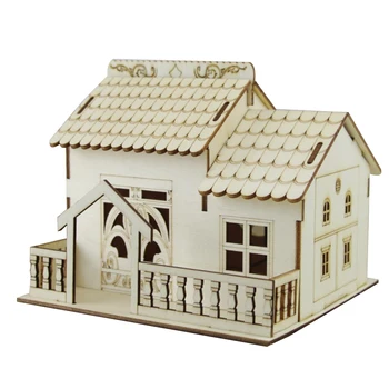 

Multi-functional Wooden Villa Night Light Piggy Bank Home Decoration Money Box GQ999