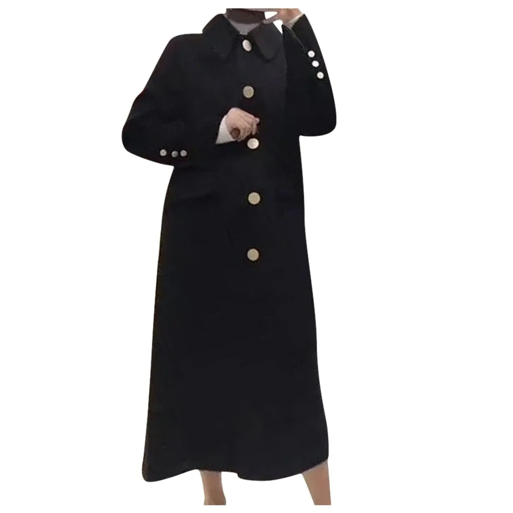 Casaco feminino, шерстяное пальто для женщин, для работы, одноцветное, винтажное, зимнее, для офиса, с длинным рукавом, на пуговицах, шерстяная куртка, зимнее пальто, wome manteau