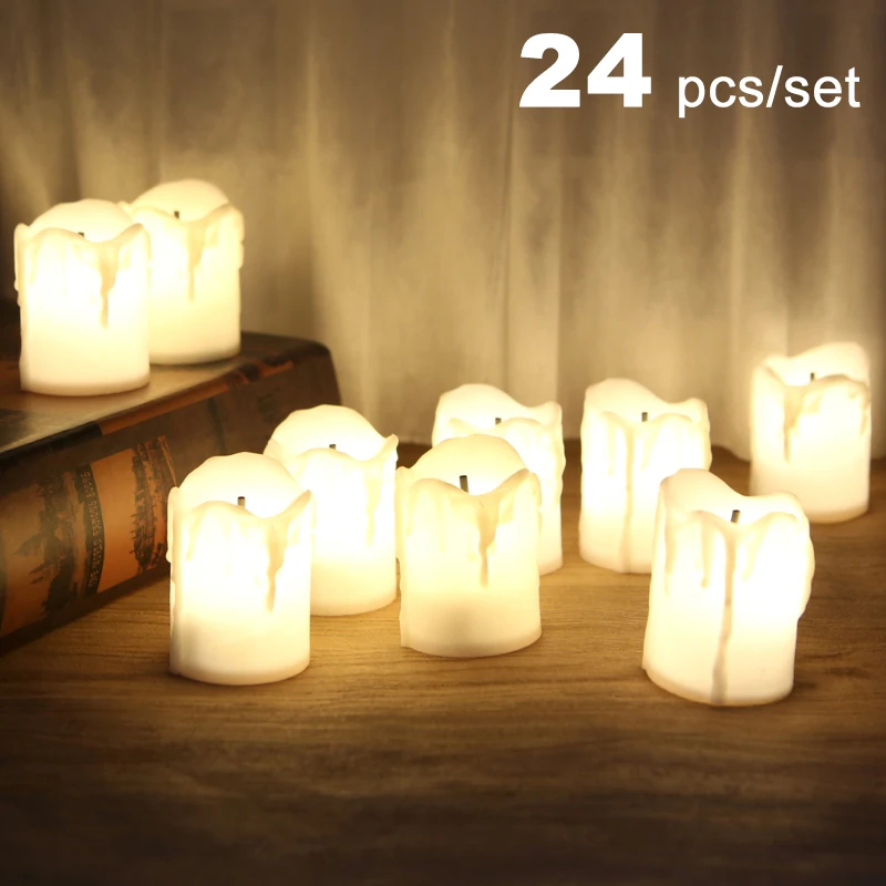 A- 24PC Battery Powered LED Candle Multicolor Lamp Simulation Color Flameless Tea Light Home Wedding Birthday Party Decor