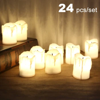 

A - 24PC Battery Powered LED Candle Multicolor Lamp Simulation Color Flameless Tea Light Home Wedding Birthday Party Decor