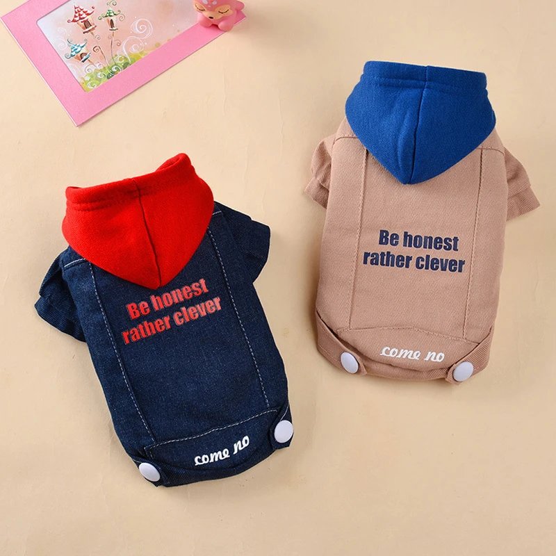 Winter Dog Jacket Pet Clothes Coat Denim Thick Warm Hoodies Outfits Jeans Jacket Costume for Small Middle Large Dogs Chihuahua