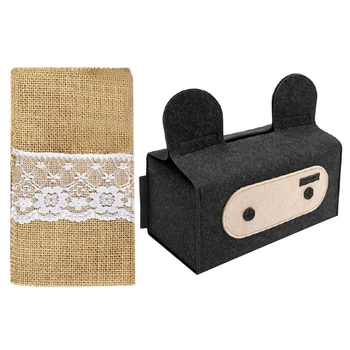 

1Pcs Jute Hessian Burlap Lace Cutlery Holder Vintage Birthday & 1 Pcs Minimalist Felt Tissue Box