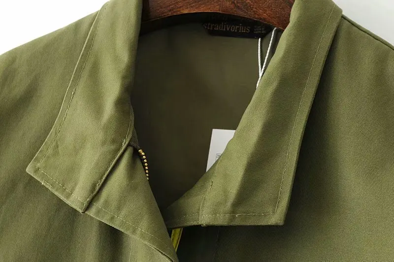 Модная женская куртка Za с вышивкой ArmyGreen, Женская куртка с карманами на молнии, модное повседневное осеннее Женское пальто средней длины, верхняя одежда