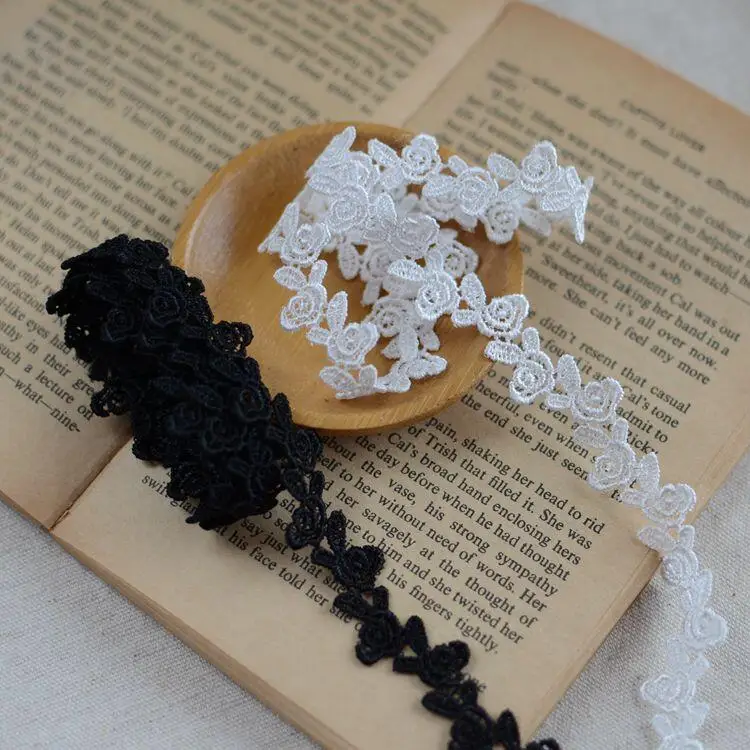 5 Yards Pretty Water Soluble White Black Flower Lace Trims DIY Sewing Garment Accessories Ribbon 1.4cm | Дом и сад