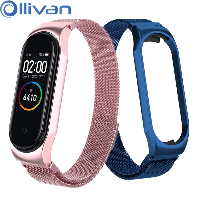 

OLLIVAN Mi Band 4 Strap Pink Metal Milanese Loop Wrist Strap For Xiaomi Mi Band 4 3 Strap Magnetic Wrist Band Miband4 Blue
