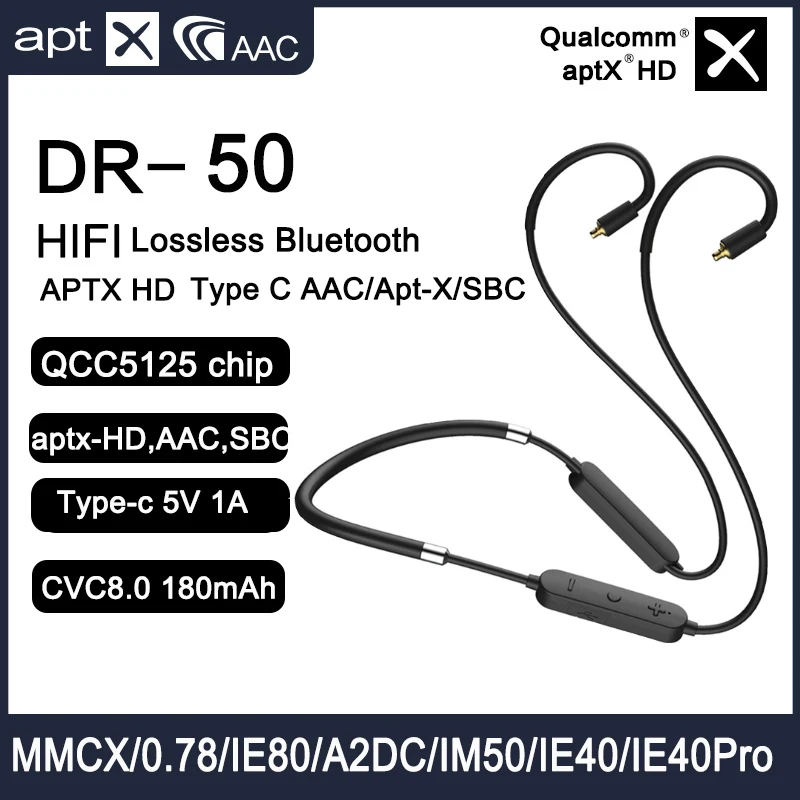 

New QCC5125 APTX HD Bluetooth 5.0 Upgrade Cable MIC Type C AAC/Apt-X/SBC 2PIN 0.78mm MMCX IE40 PRO IE80S SE535 UE18 W4R TF10 QDC