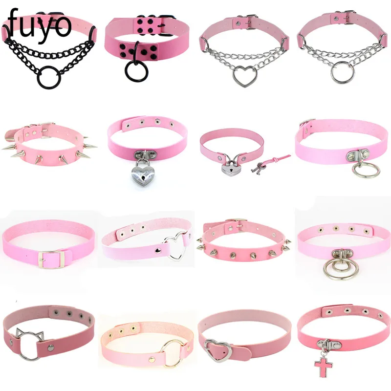 Розовый в стиле готик-панк из искусственной кожи Сердце Крест круглый чокер