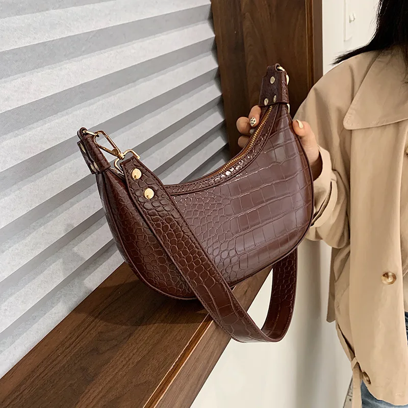 

Online Celebrity Retro Small Bag Women's 2019 New Style Fashion Crocodile Pattern Shoulder Bag Textured Western Style Fashion Sh