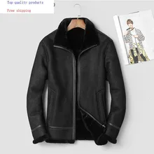 Натуральная кожа, мужская зимняя куртка из овчины, шерстяная подкладка, винтажные мужские кожаные куртки 911-1 KJ3000