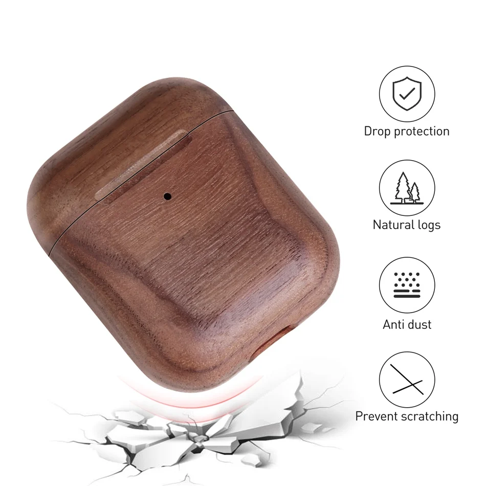 Деревянный чехол для AirPods, чехол из натурального дерева,, ручной работы, защитный чехол для Airpods, премиум кожа, сшитый для AirPods 2, чехол