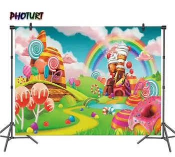 

PHOTURT Candyland Photography Backdrop Baby Shower Girl Birthday Party Background Colorful Rainbow Vinyl Photo Studios Props