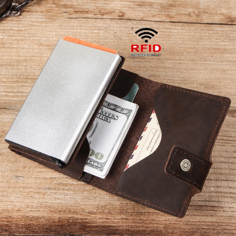 Мужской Rfid держатель для карт, кошельки, сумка для денег, натуральная кожа, Мужской винтажный черный короткий кошелек, маленькие тонкие кошельки, тонкие кошельки
