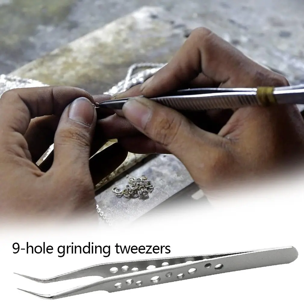 9 отверстий прецизионный Пинцет матовый яркий наконечник 1,5 мм пинцет прямой локоть пинцеты для ногтей инструменты для ногтей