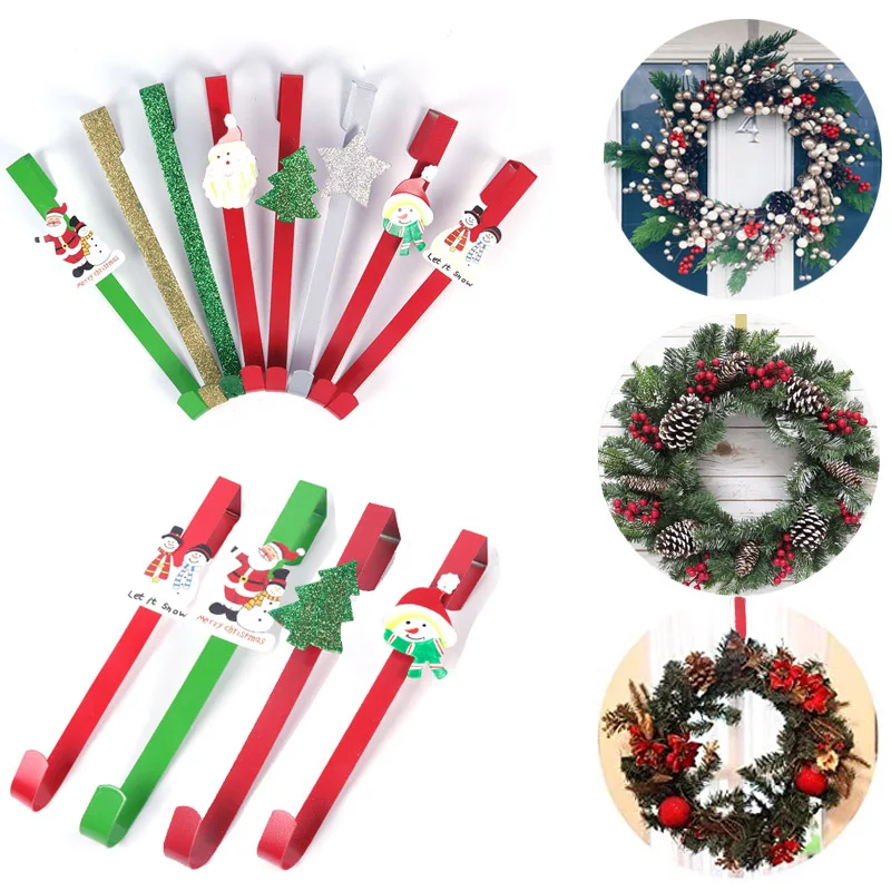 Christmas Front Door Floral Wreath Hanger Hook With Santa Tree Metal