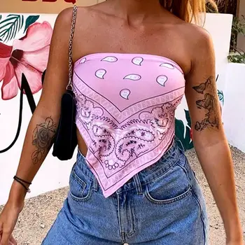 

Artsu 2020 Printed Backless Strapless Tube Top Women Summer Pink White Sexy Crop Tops Tees Ladies Bandeau Top Streetwear AS41253
