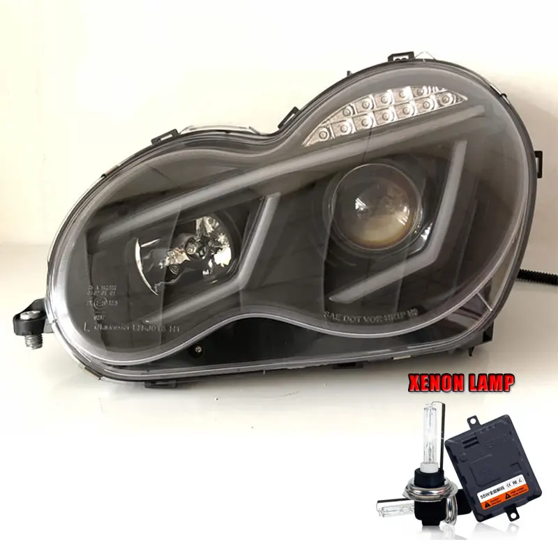 Пара для Benz w203 светодиодный фары 2000-2007 w203 HID фары биксеноновые фары Противотуманные фары Дневные ходовые огни двойные линзы - Цвет: halogen high beam