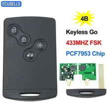 

433MHz 4A PCF7953 Chip Car Key Card For Renault Clio IV Captur Passive Smart Keyless Go Entry Remote HandsFree System