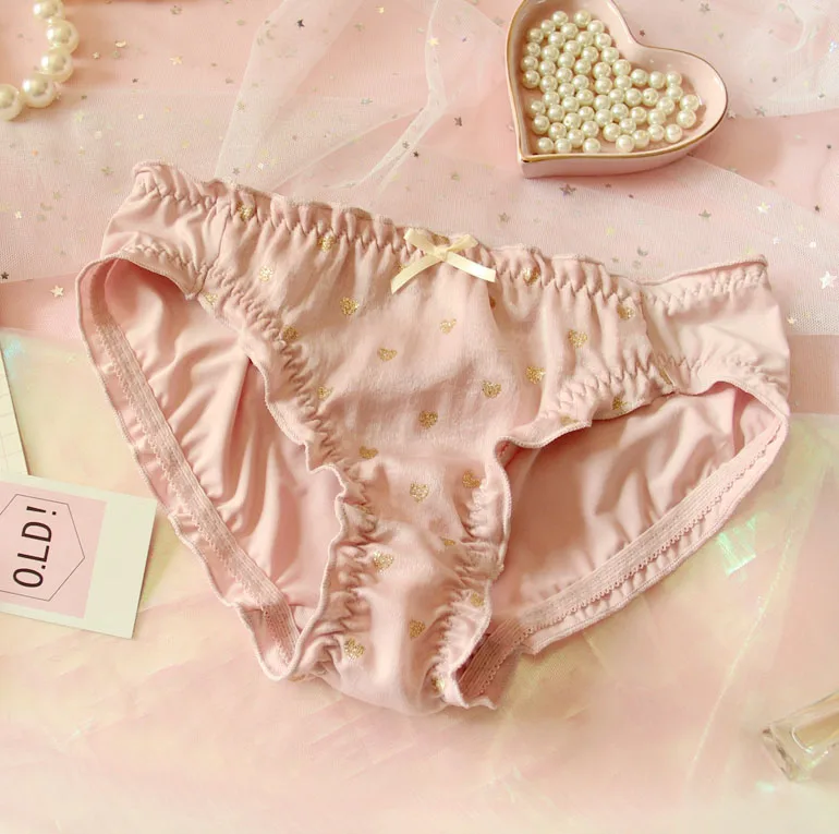 Pink Высокое качество, трусики Лолиты, японская девушка, сердце, милое, в форме сердца, любовь, сексуальное, бронзовое, низкая талия, молочное шелковое белье для женщин - Цвет: Pink