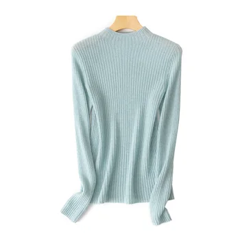 

95.8% Alashan Cashmere + 4.2% Wool Sweater Seamless One-Piece Mock Neck Base Knitted Pullover Long-Sleeved Tops Women