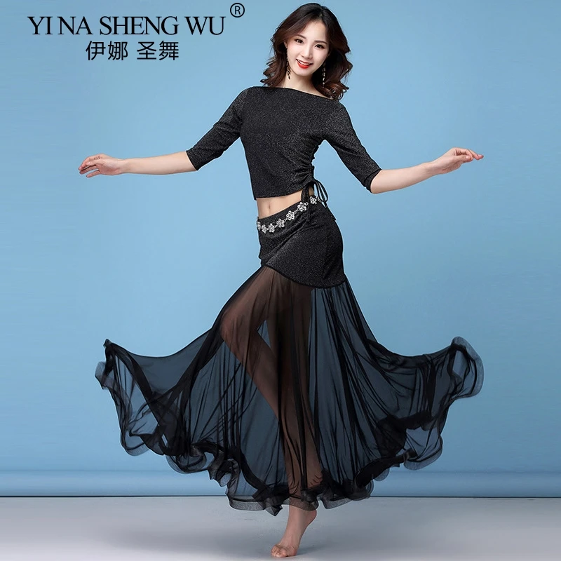 

Belly Dance Half Sleeve Tops Bellydance Exercise Clothes New Set Of Adult Women Split Suit Top Skirt Female Competition Costumes