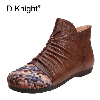 

Handmade Autumn/Spring Boots Women Genuine Leather Shoes Woman Ankle Boots Retro Side Zip Casual Basic Botas Mujer Female Shoes