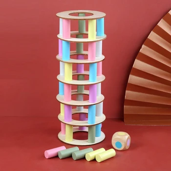 

Wooden Colorful Tower Stacking Game Rainbow Blocks Toys Building Blocks Balance Toy Educational Game for Kids
