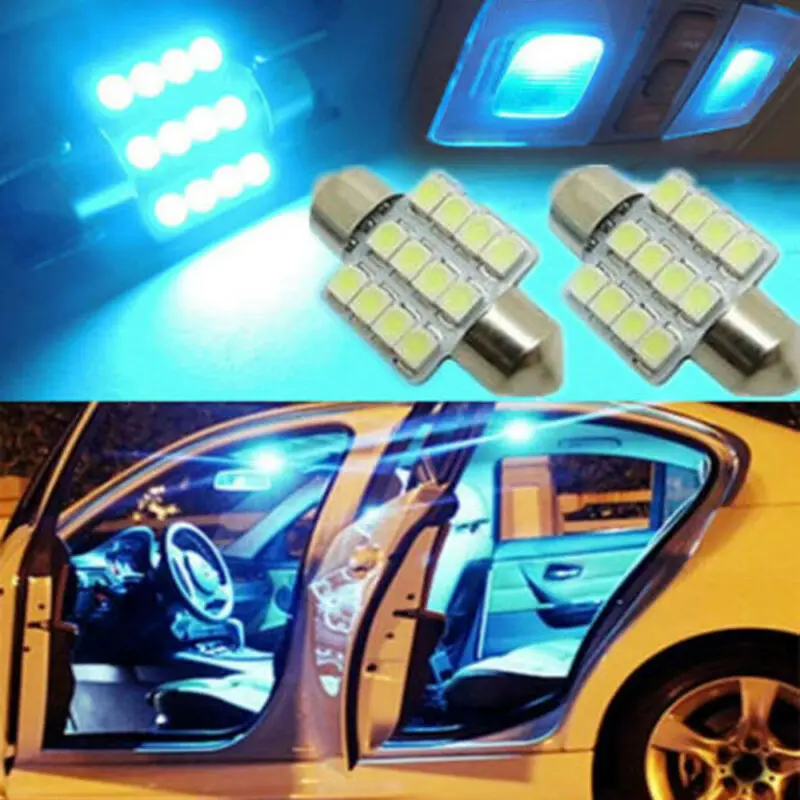 10 шт. салона Купол Карта двери светильник синий 31 мм 12 SMD светодиодный 5050 лампы накаливания светильник s для чтения светильник двери светильник хвост светильник