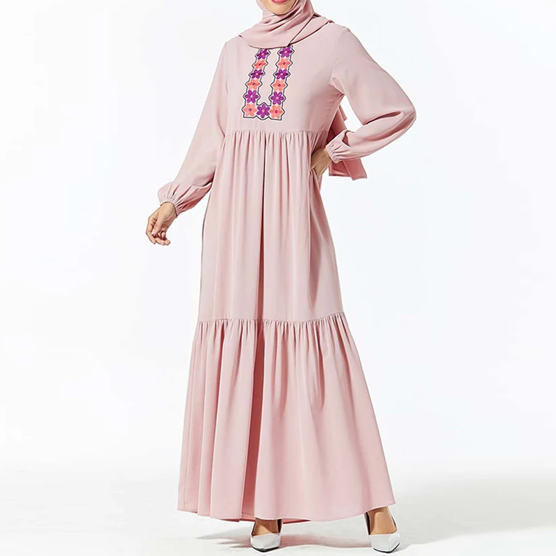 pink dress Оманская Арабская абайя хиджаб мусульманское платье для женщин Sukienki Кафтан Дубай Кафтан марокканский исламский халат турецкие платья Qatar Vestidos - Цвет: pink dress