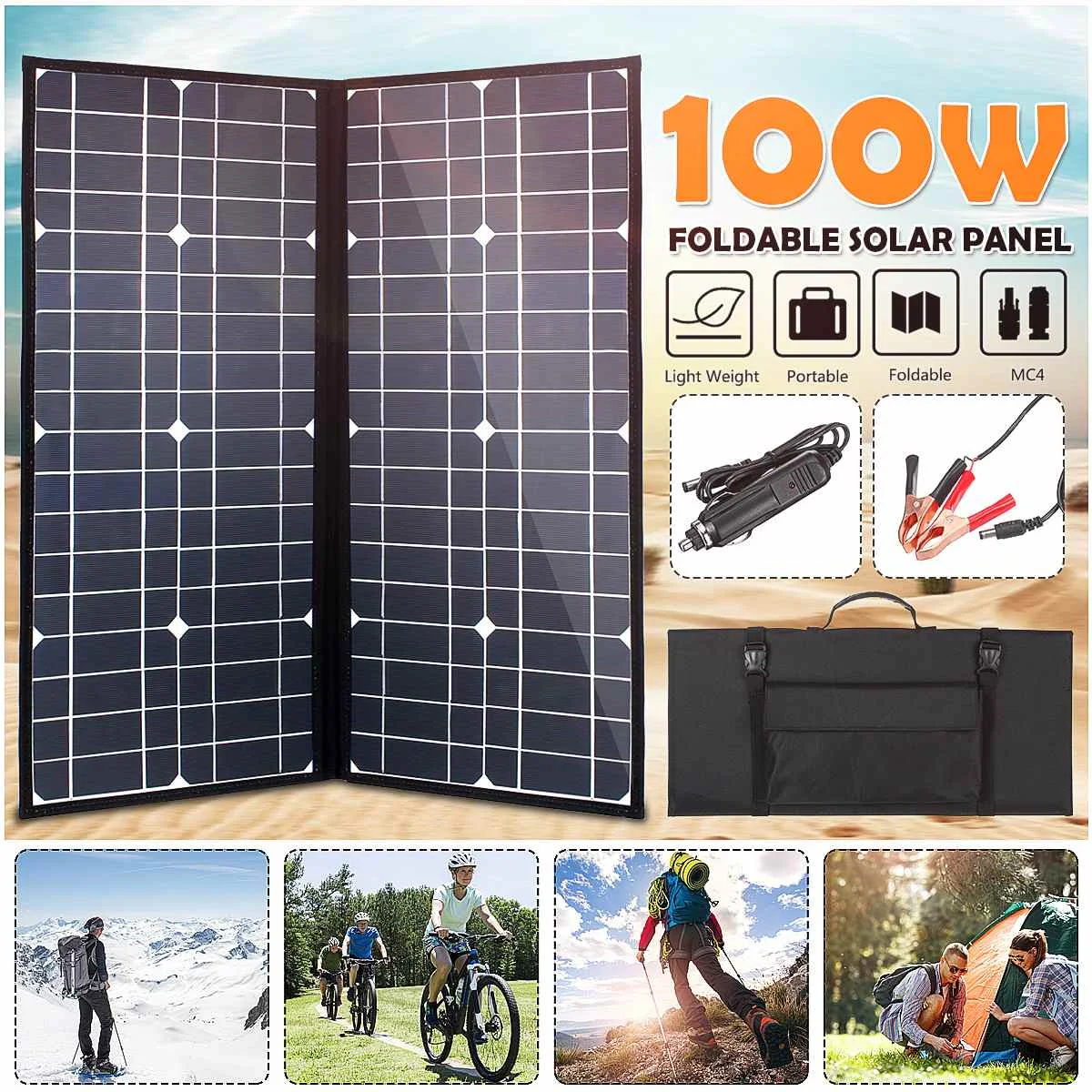 

Hot 100W 18V Folding Monocrystallinel Solar Panel Package with Cable USB Rear for Car RV Boat Battery Charger Waterproof