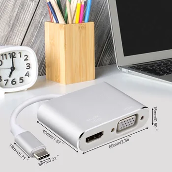 

2 in 1 TYPE-C to HDMI VGA Adapter USB C To HDMI VGA Adapter 4K Type C USB-C Hub Video Converters Adaptor
