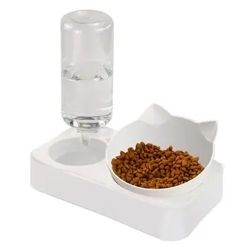 

15° Tilt Neck Protection Cat Ears Shape Feeding Bowl Dual-use Feeding Water Pet Food Dispenser Tilted Adjustable Cats