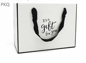 

20pcs/lot white Kraft paper gift bag with handle cake flower packaging handle bag Wholesale wedding gift bags white shopping bag