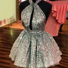 Блестящие Серебряные платья для выпускного вечера с блестками-, сексуальные короткие платья с открытой спиной и открытой спиной, платья для выпускного вечера