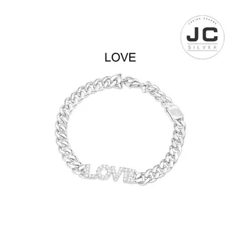 

New Fashion Charms Silver 925 Original Engraving,Silver 'LOVE' Chain Bracelet For Women With Mono Logo Glamour Zircon Jewelry