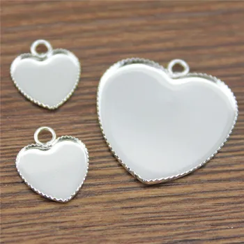 

10pcs Sawtooth Heart Base Setting Charms Pendant Tray Shiny Silver Color Fit 25mm 12mm Heart Shape Glass Cabochons
