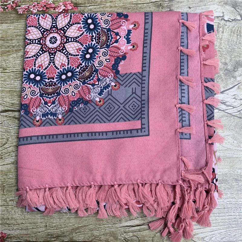 xw3-4 pink Новинка, брендовый женский шарф, квадратные хлопковые шали и палантины, Дамская Пашмина с кисточками, богемский платок, зимняя женская бандана, хиджабы - Цвет: xw3-4 pink