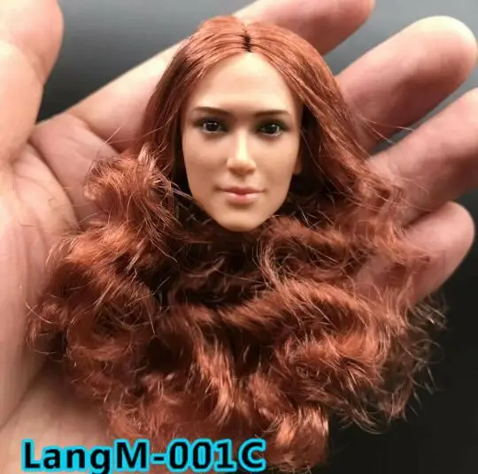 LangM-001 Голливуд фильм звезда красота девушка голова 1/6 голова Блонд Волосы лепить красные кудри выпрямление ПВХ голова для женщин фигурка - Цвет: C