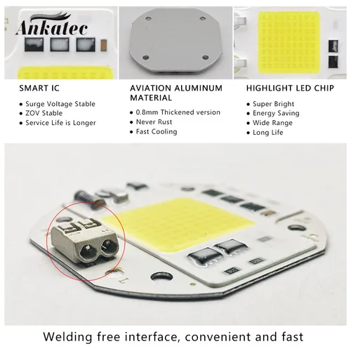 LED COB 칩 전구, 통합 스마트 IC 드라이버, 쿨 웜 화이트 풀 스펙트럼 조명, DIY, 20W, 30W, 50W, AC110V, 220V 4