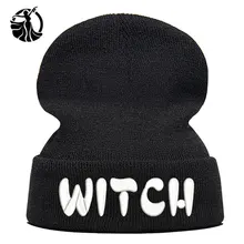 Beanie шляпа Skullie шапка, вязаная шапка-носок зима-осень вышивка в стиле панк Для мужчин Для женщин подростков уличных танцев забавные хип-хоп-ведьма