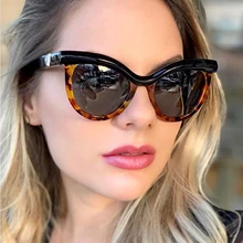 Новая мода Cateye Солнцезащитные очки женские брендовые дизайнерские роскошные солнцезащитные очки для женщин женские негабаритные черные тёмные очки UV400 Oculos De Sol