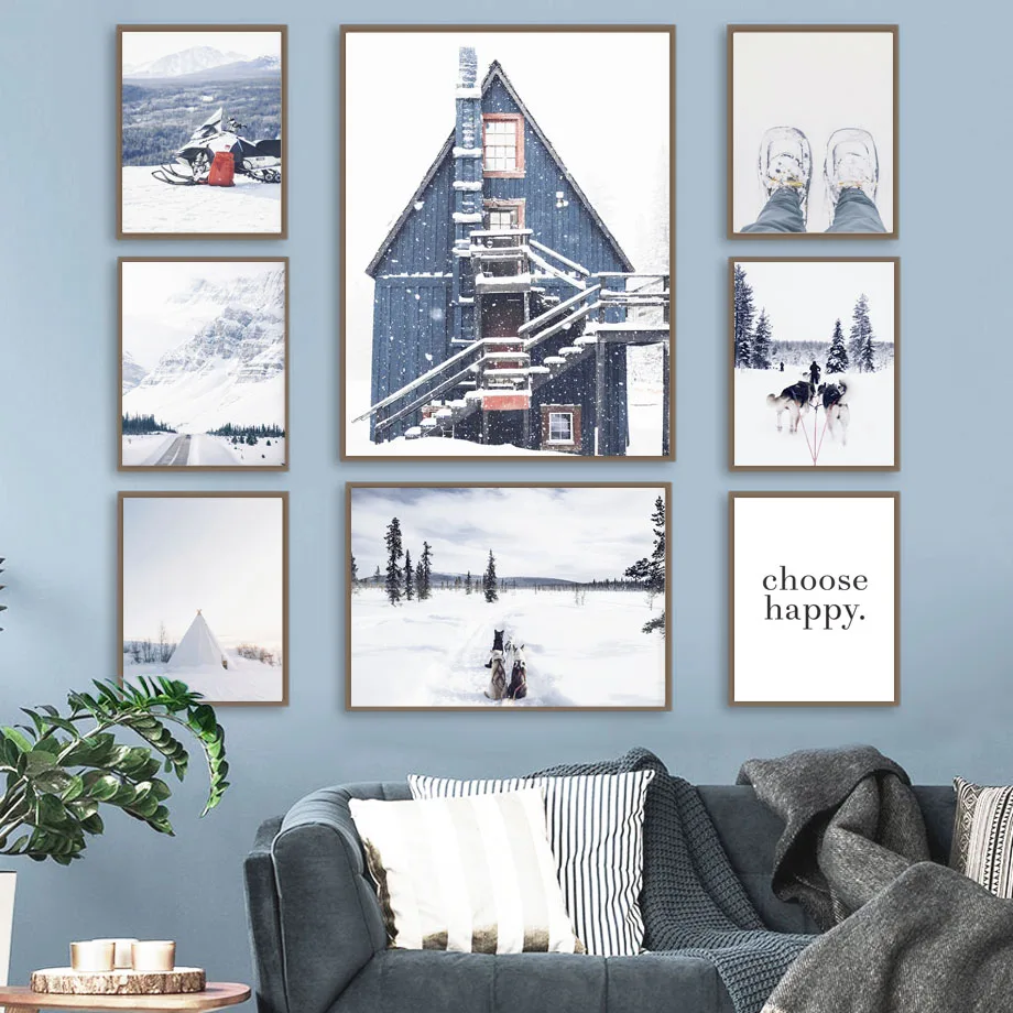 Waliicorners Mountain Tree House Sled Dog Wall Art Posters Winter Snow Forest Canvas 19 Hc8f7825235e24788891a41d7ef4c58bc3