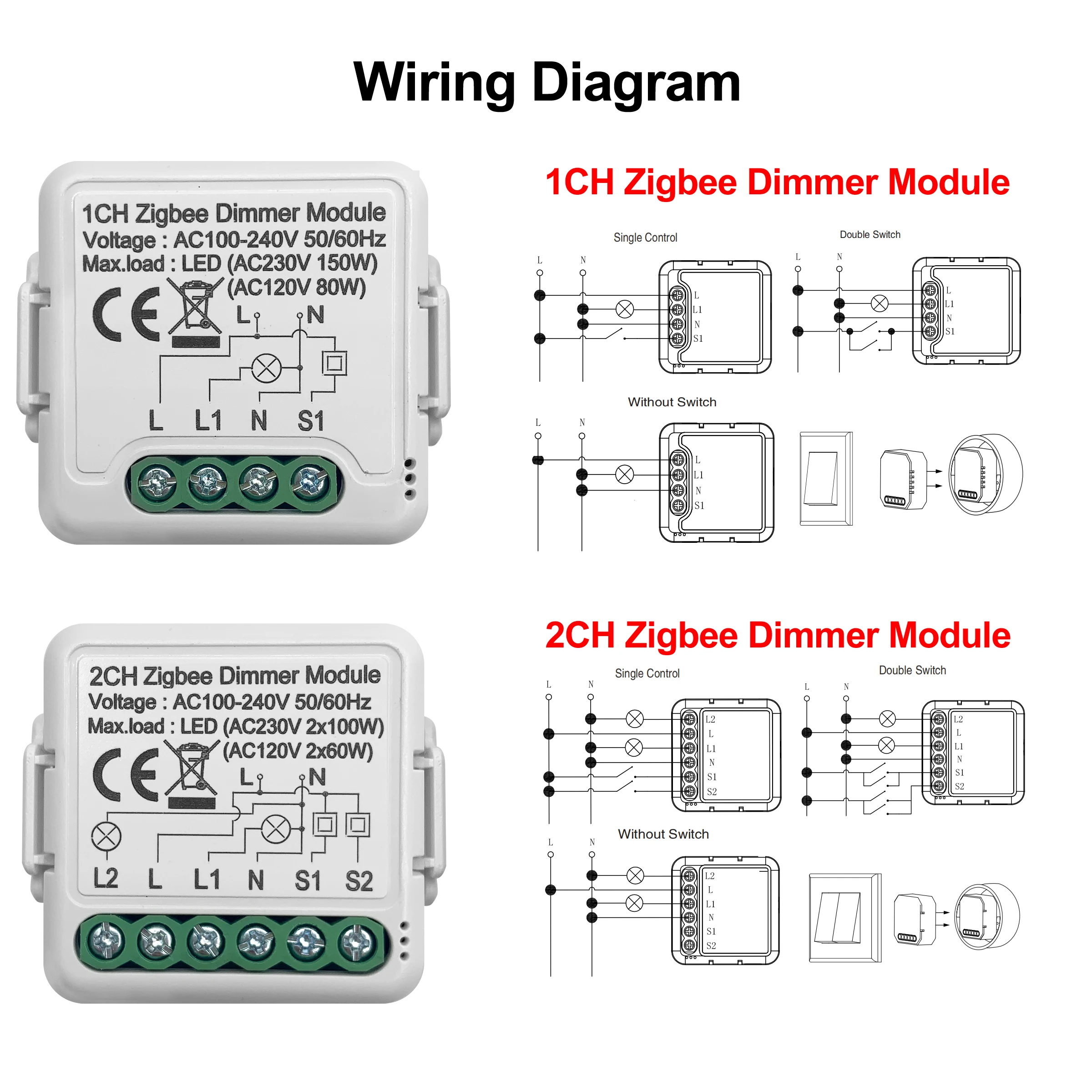 Módulo de Interruptor Funciona com Alexa Casa do Google Giger Tuya Zigbee Inteligente Dimmer 10a - 16a Suporta 2 Vias Controle Interruptor Regulável 3.0 - Image 2