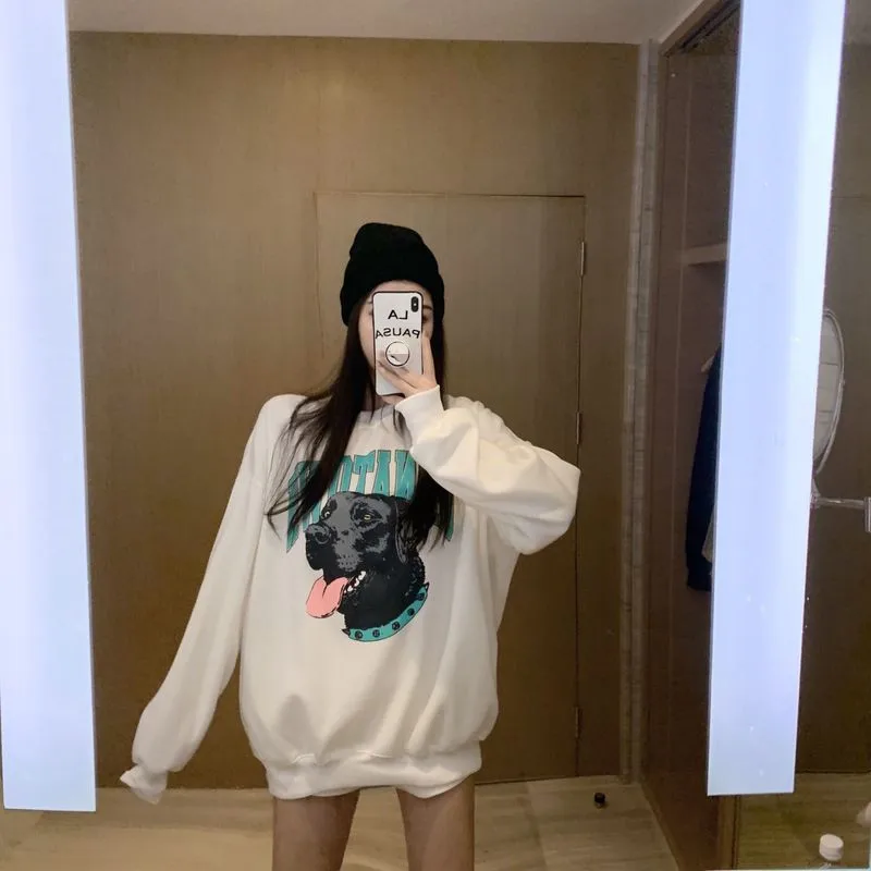 Mid Length Pullover New Women's Fashion Ins Top Women's Bf Autumn Winter Loose Korean Long Sleeve Coat